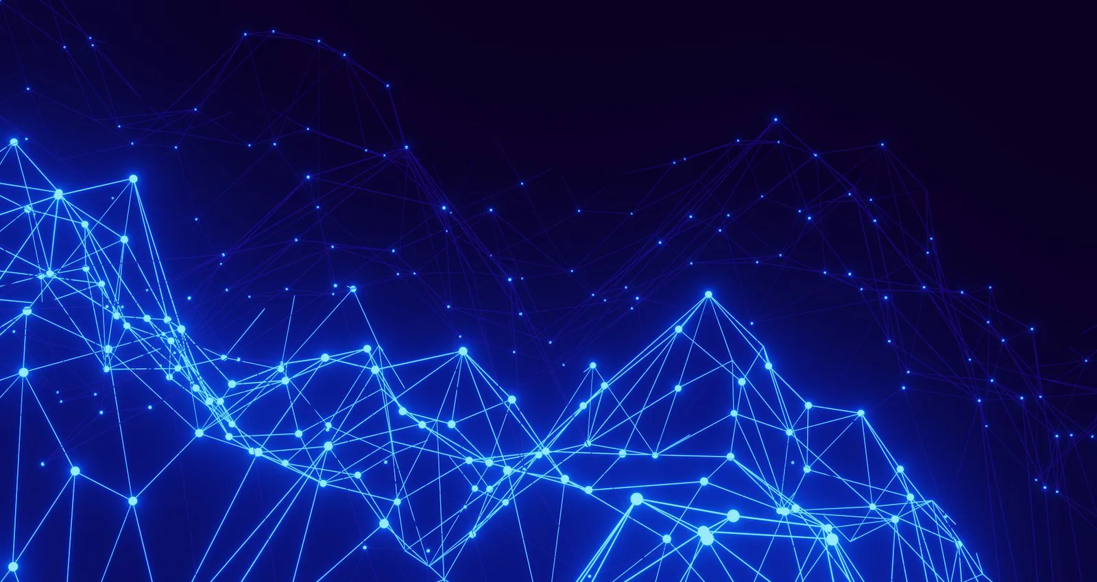 Abstrakte blaue Linien verbinden leuchtende Punkte zu einem Netz.