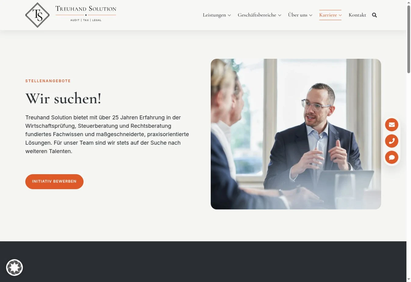 Screenshot der offiziellen Karriereseite von Treuhand Solution.